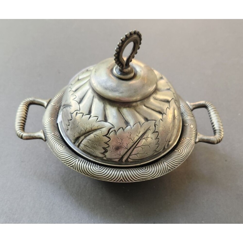 Antique Derby Quad Silver Plate Covered Butter Dish Dome & Insert